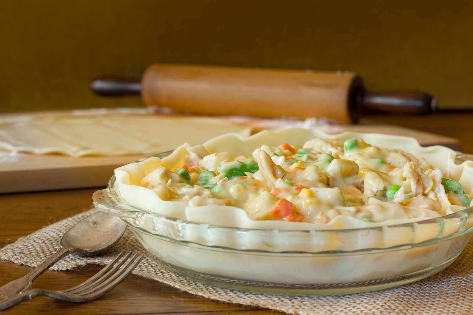 Preparing chicken pot pie recipe