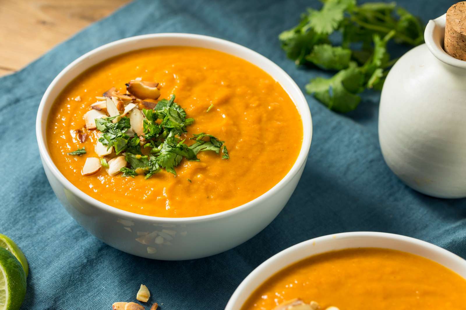 Homemade Thai Sweet Potato Soup with Cilantro and Almonds