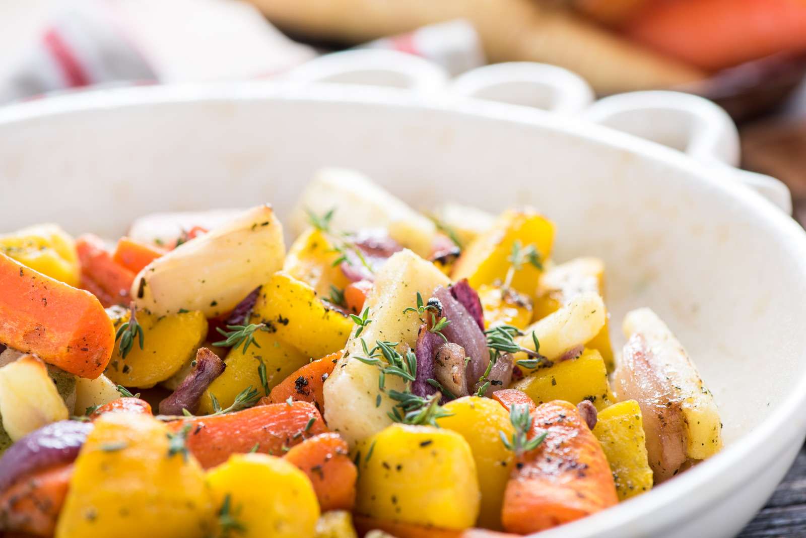 Oven Roasted Root Vegetables with Peppers and Onions