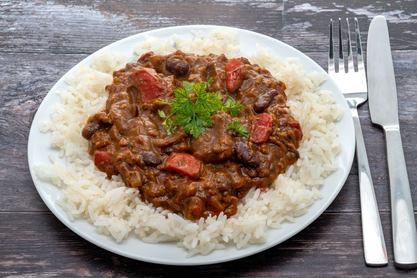 Slow Roasted Mexican Chilli Beef served with long grain rice